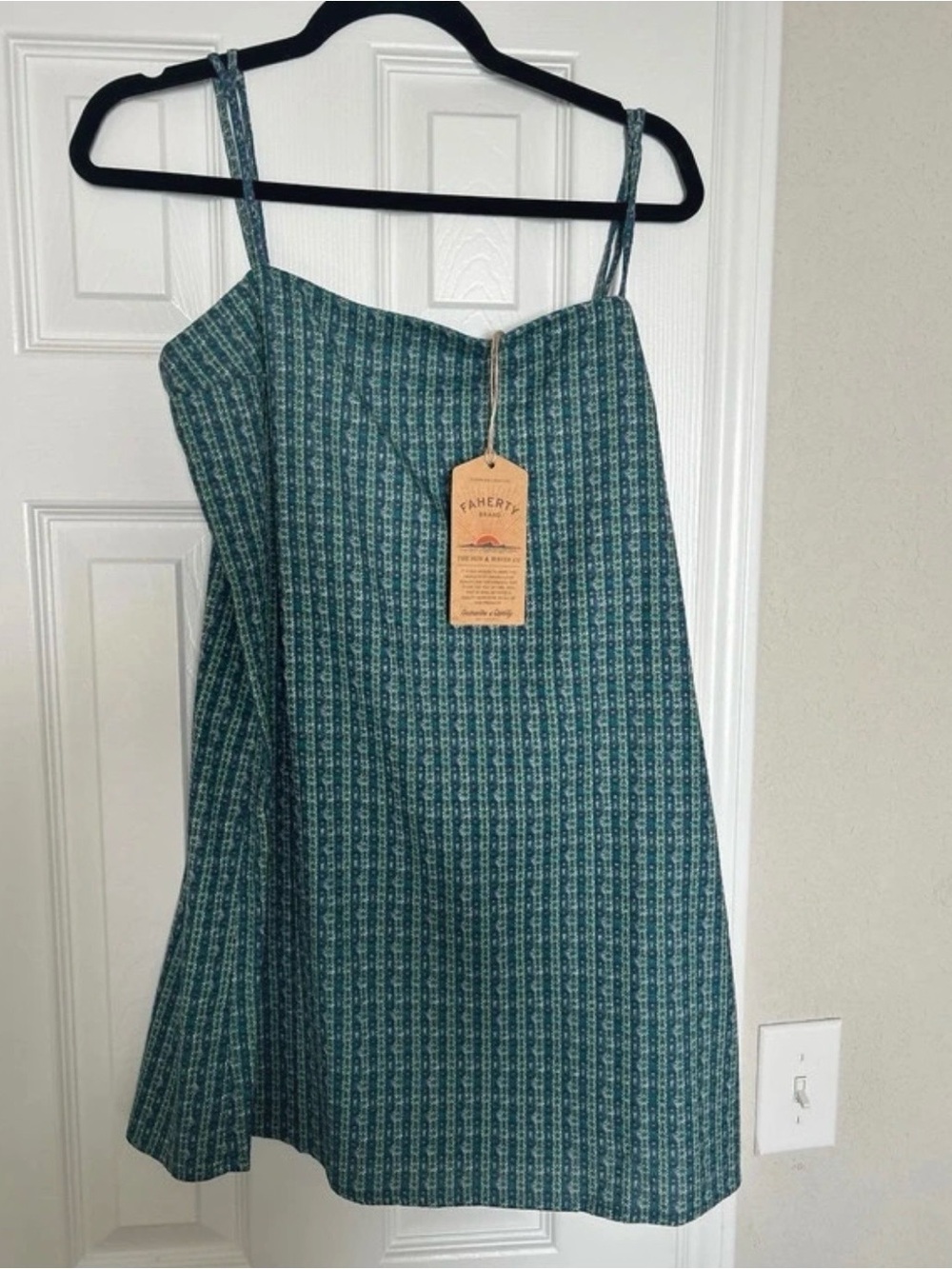 Faherty Teal Striped Mini Sundress